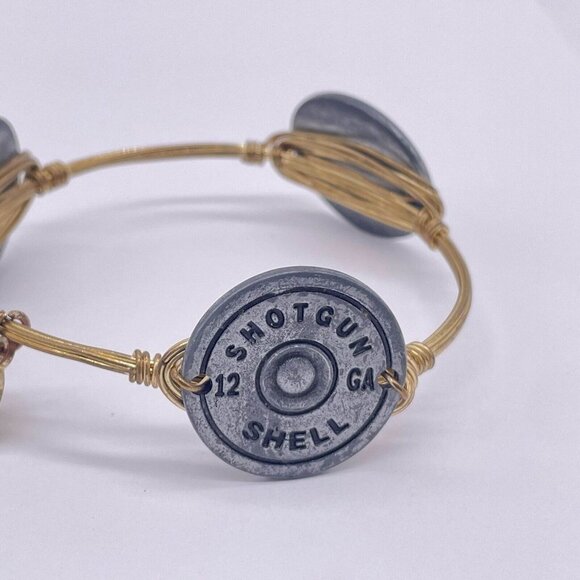Bourbon and Boweties Shotgun Shell Wire Bangle Bracelet Gold Tone - Picture 2 of 4